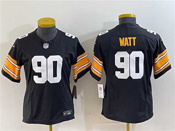Womens Pittsburgh Steelers #90 T. J. Watt Black 2023 F.U.S.E. Stitched Jersey(Run Small)